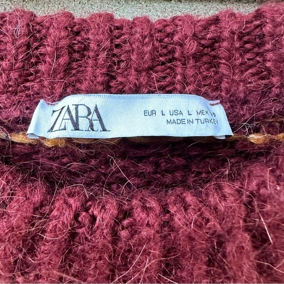 Zara Stripe Knit Sweater Balloon Sleeve Wool Alpaca Burgundy Rust Lavender Cream - Picture 6 of 11